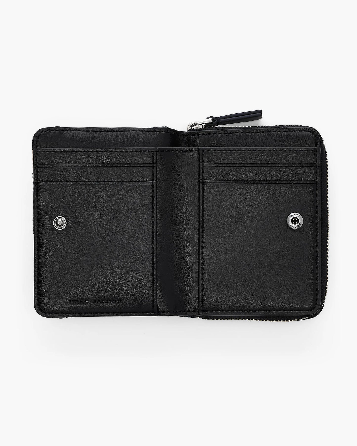 Carteira Marc Jacobs The Stripe Canvas Mini Compact Wallet, Lona Listrada, cor Azul Mar Multicolor, vista lateral | Original Exports