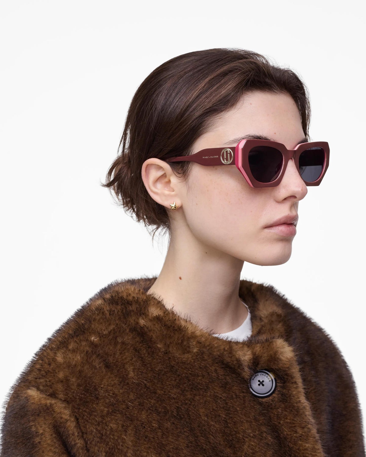 Óculos de Sol Marc Jacobs The J Marc Cat Eye Sunglasses, Acetato, cor Vermelho/Rosa, vista lateral | Original Exports