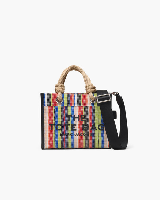 Bolsa Marc Jacobs The Stripe Mesh Small Tote Bag, Tela/Ráfia listrada, cor Vermelho Multicolor, vista frontal | Original Exports