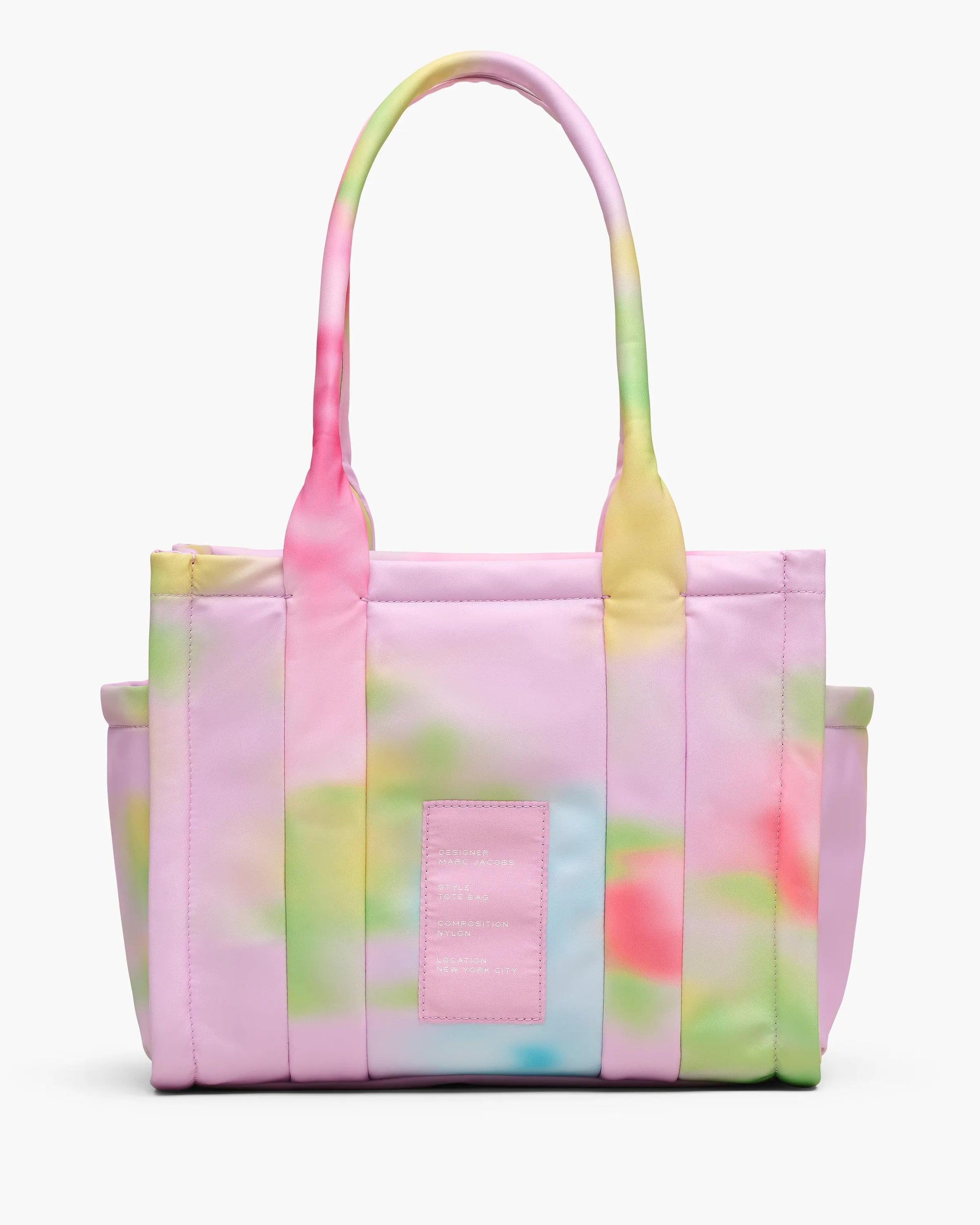Bolsa Marc Jacobs The Blurred Floral Medium Puffy Nylon Tote Bag, Nylon acolchoado, cor Rosa Fita Multicolor, detalhe do material | Original Exports