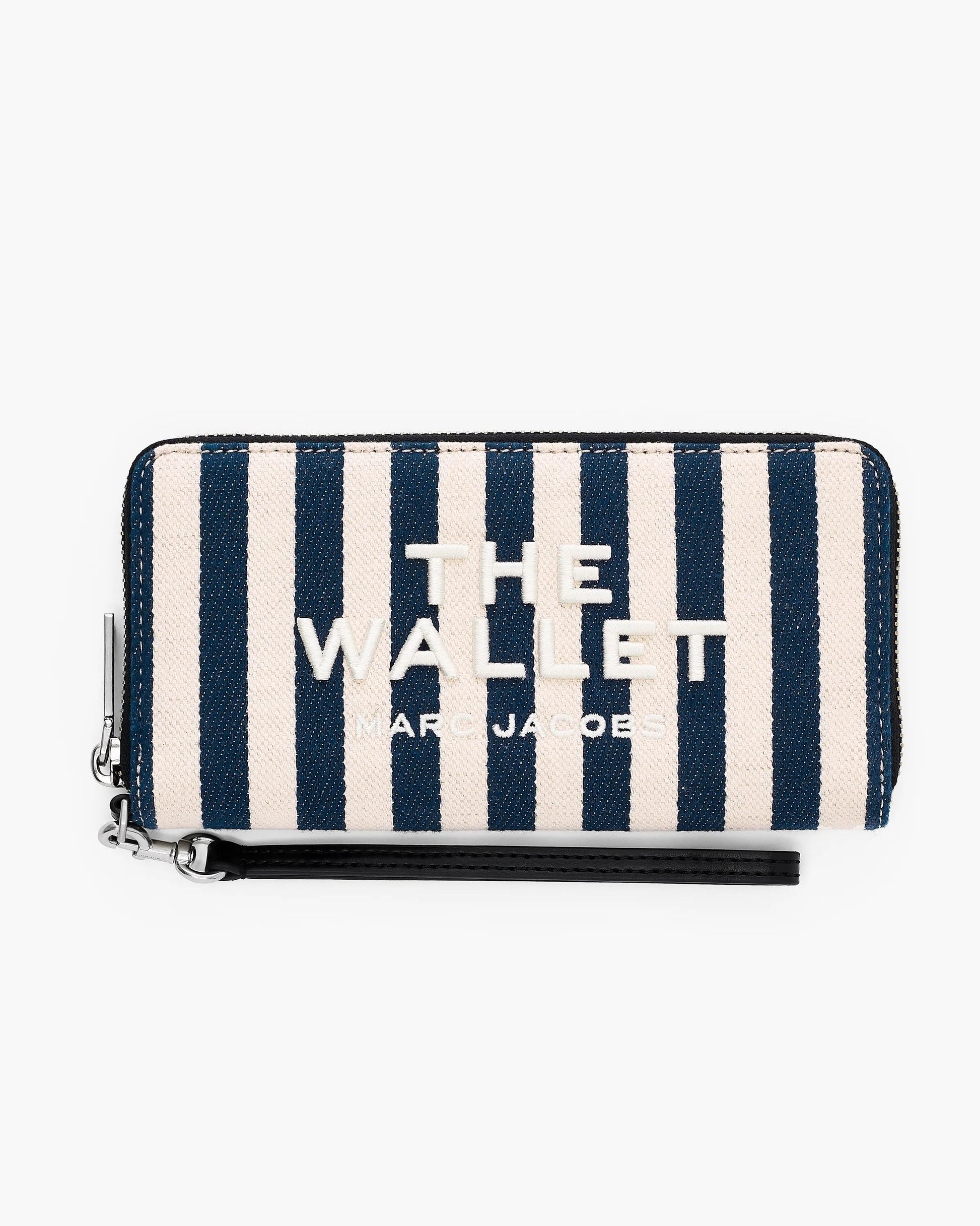 Carteira Marc Jacobs The Stripe Canvas Continental Wallet, Lona Listrada, cor Azul Mar Multicolor, vista frontal | Original Exports