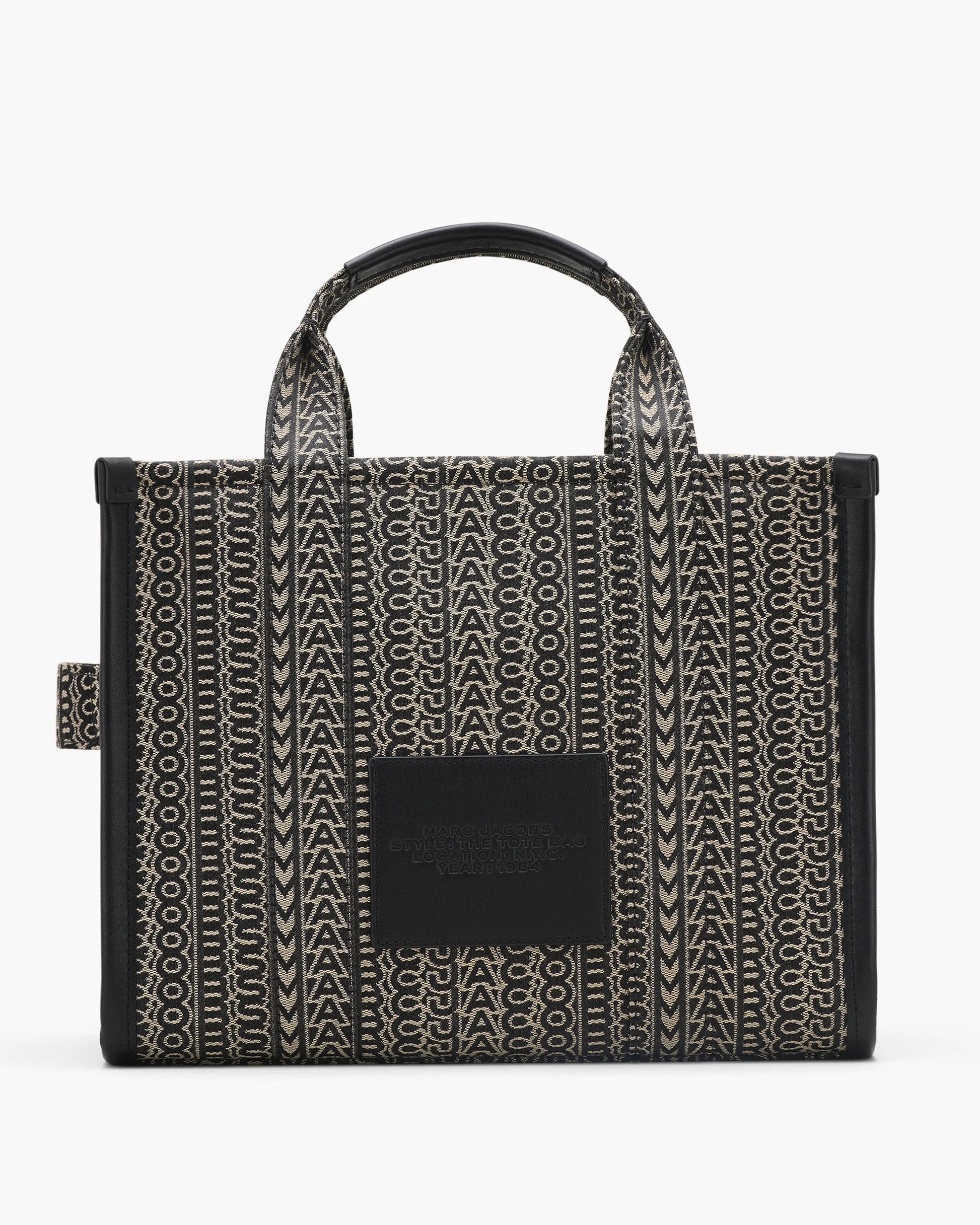 Bolsa Marc Jacobs The Monogram Jacquard Medium Tote Bag, Jacquard com Monograma, cor Beige Multicolor, detalhe do material | Original Exports