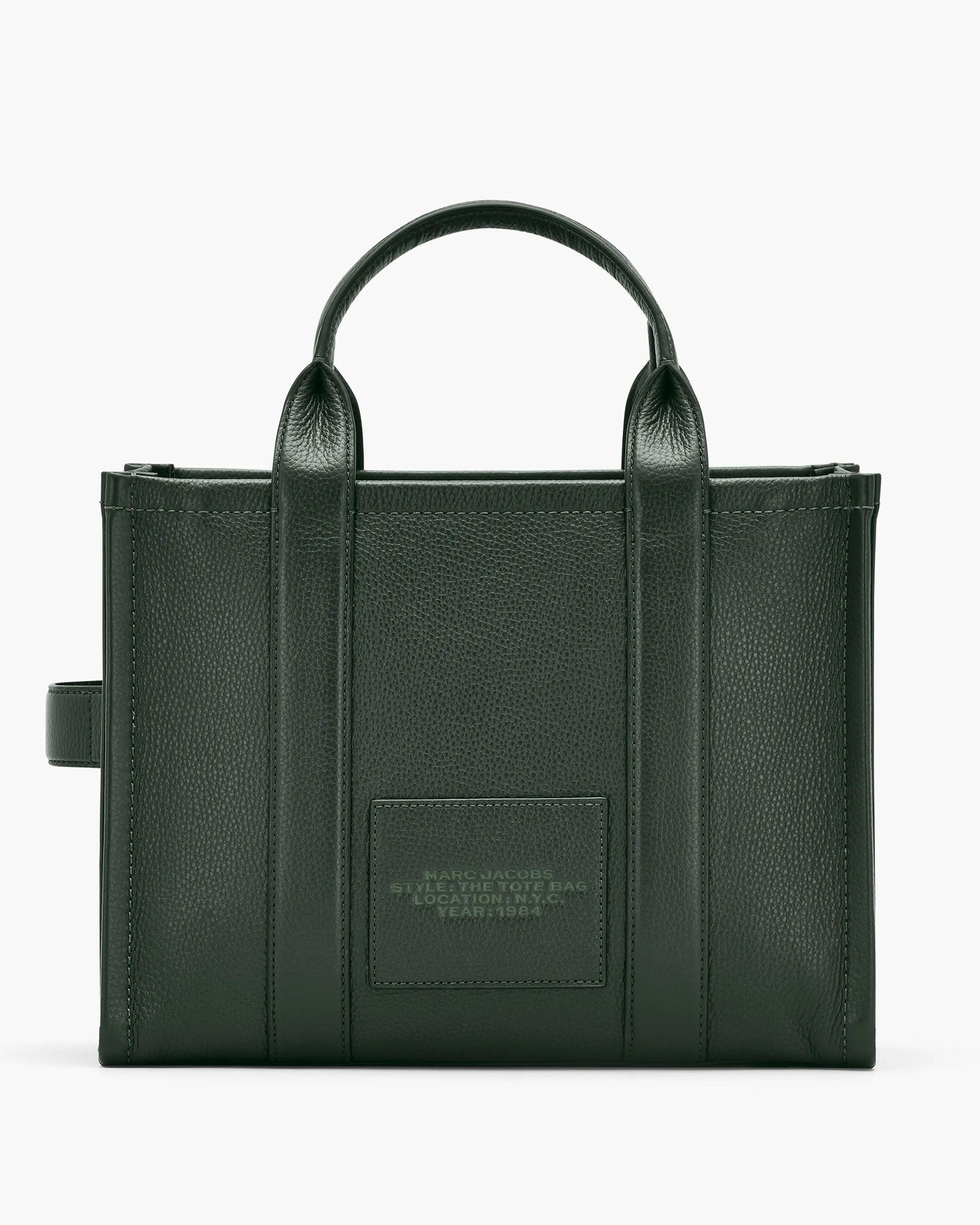 Bolsa Marc Jacobs The Leather Medium Tote Bag, Couro Legítimo, cor Verde Hera, detalhe do material | Original Exports