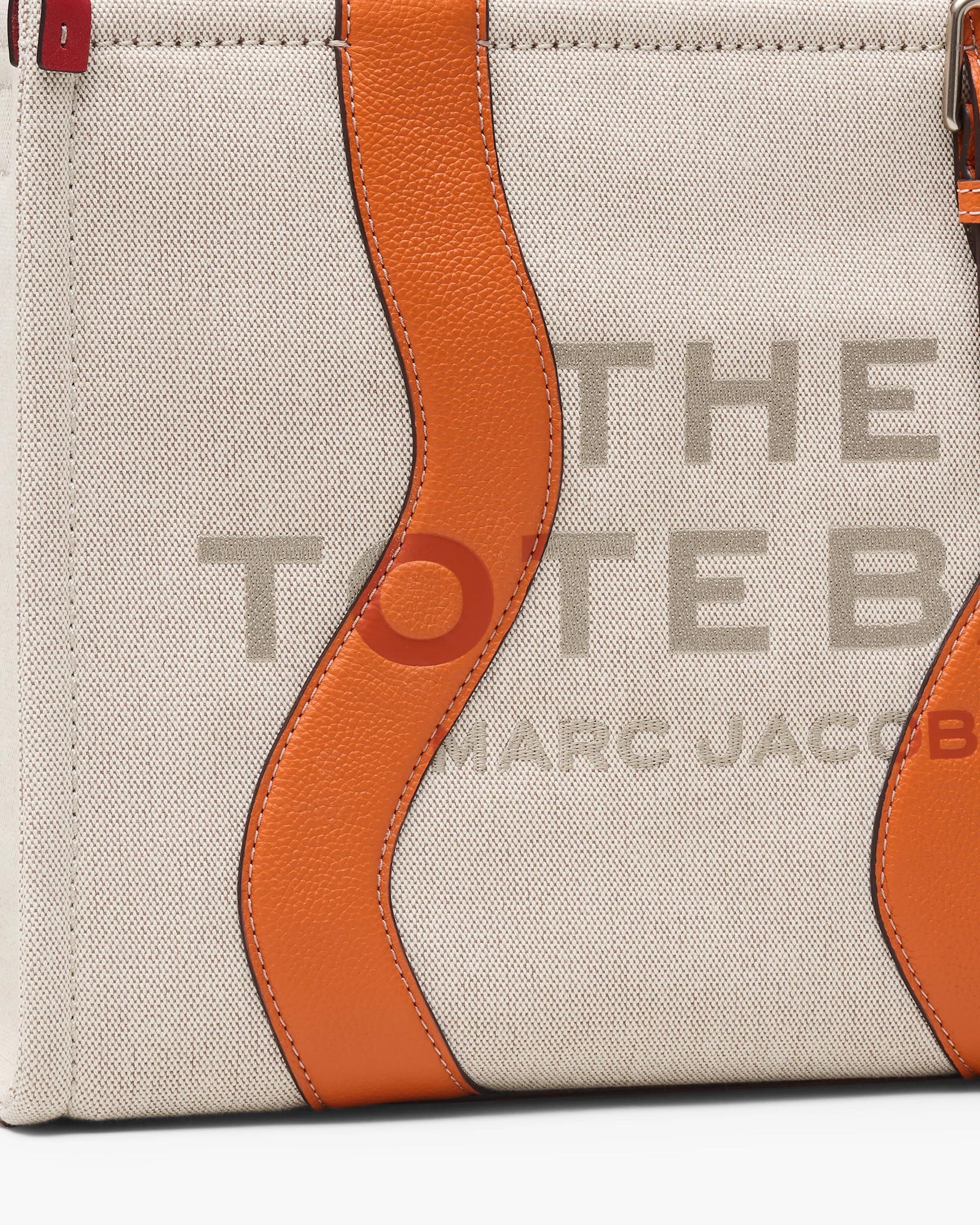 Bolsa Marc Jacobs The Wavy Canvas Medium Tote Bag, Lona de Algodão com acabamento em couro, cor Beige/Laranja, vista interna | Original Exports