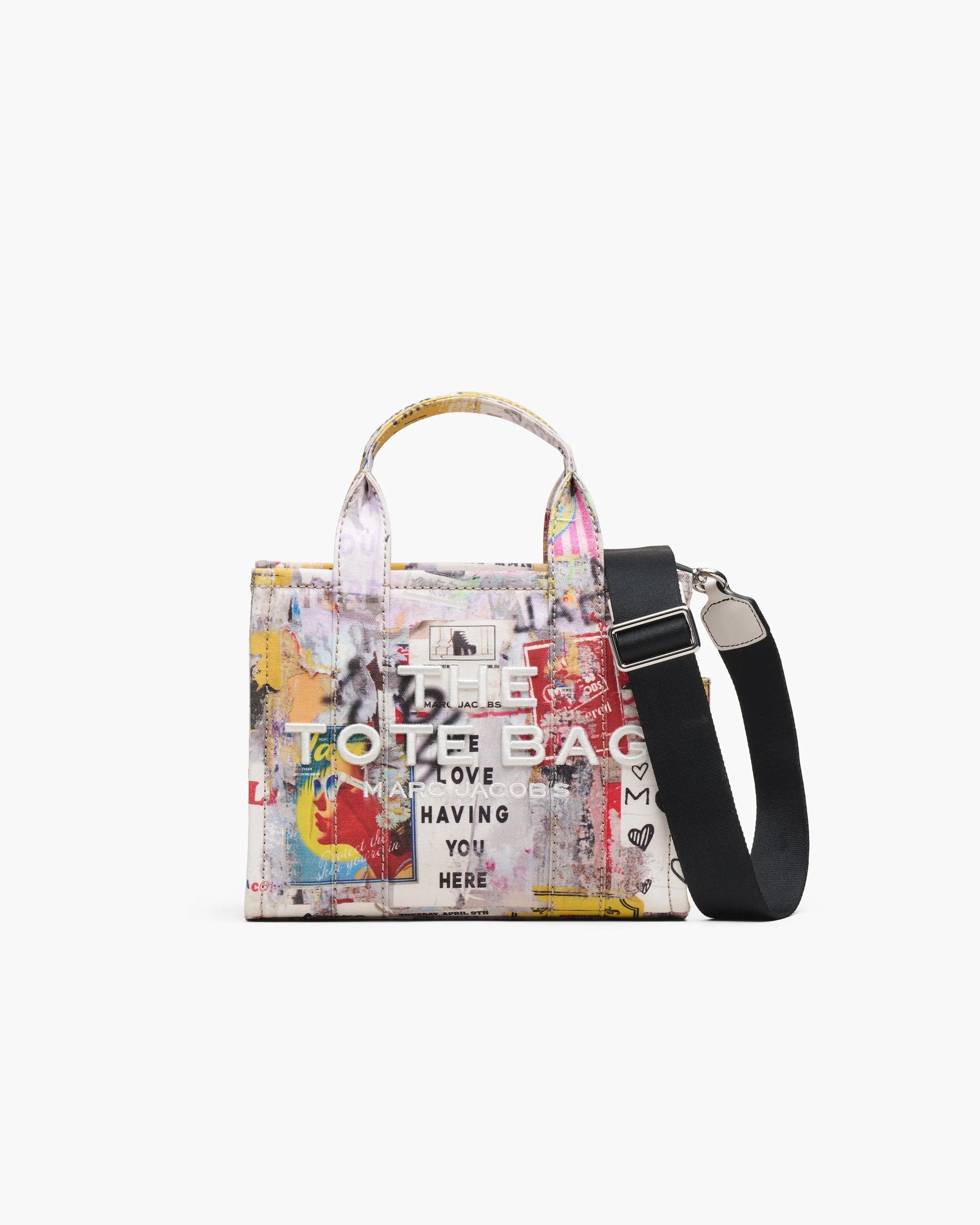 Bolsa Marc Jacobs The Pop Americana Canvas Small Tote Bag, Lona de Algodão estampada, cor Branco Multicolor, vista frontal | Original Exports
