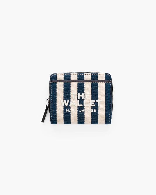 Carteira Marc Jacobs The Stripe Canvas Mini Compact Wallet, Lona Listrada, cor Azul Mar Multicolor, vista frontal | Original Exports