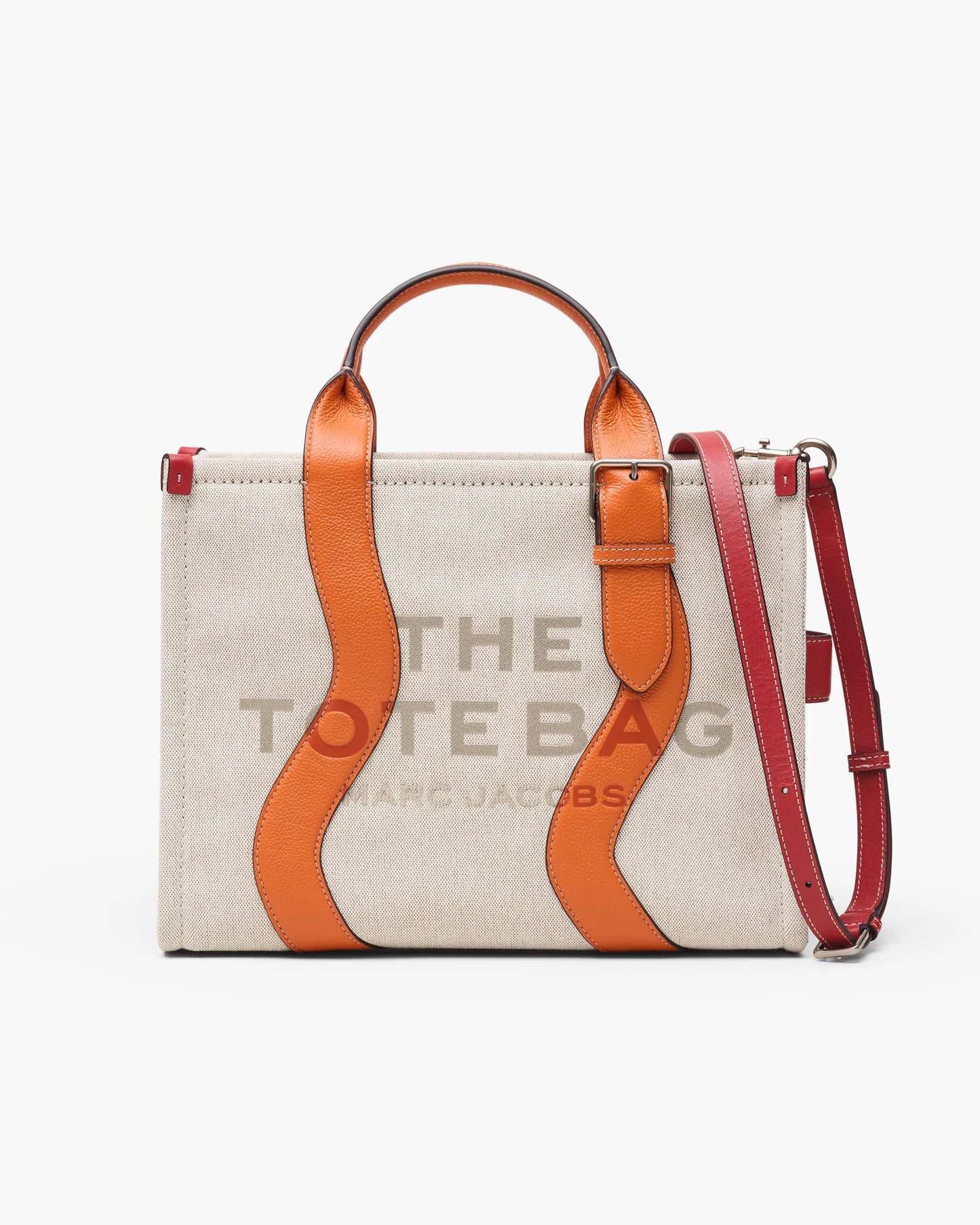 Bolsa Marc Jacobs The Wavy Canvas Medium Tote Bag, Lona de Algodão com acabamento em couro, cor Beige/Laranja, vista frontal | Original Exports