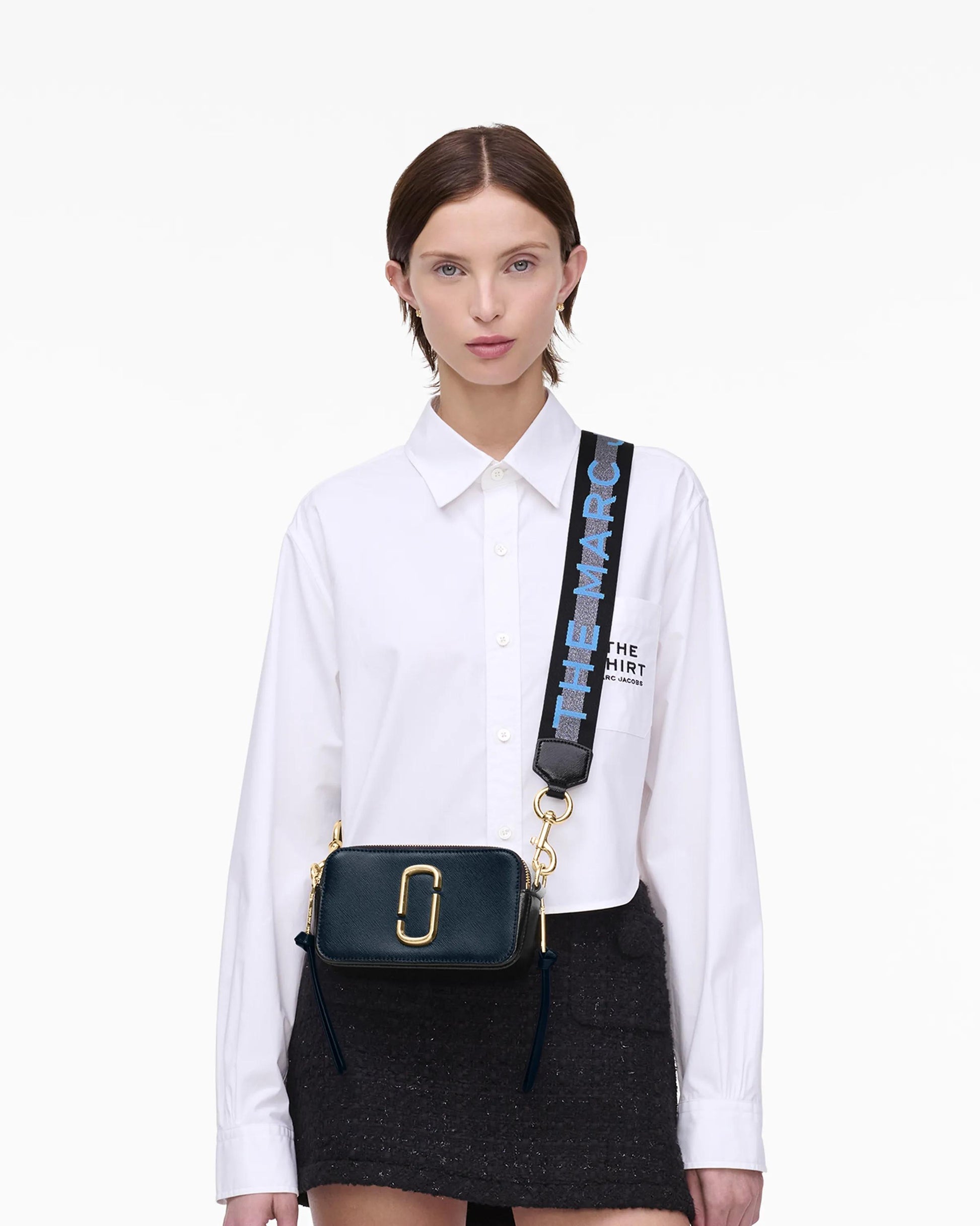 Bolsa Marc Jacobs The Snapshot Mini, Couro Saffiano Legítimo, cor Azul Mar Multicolor, vista lateral | Original Exports