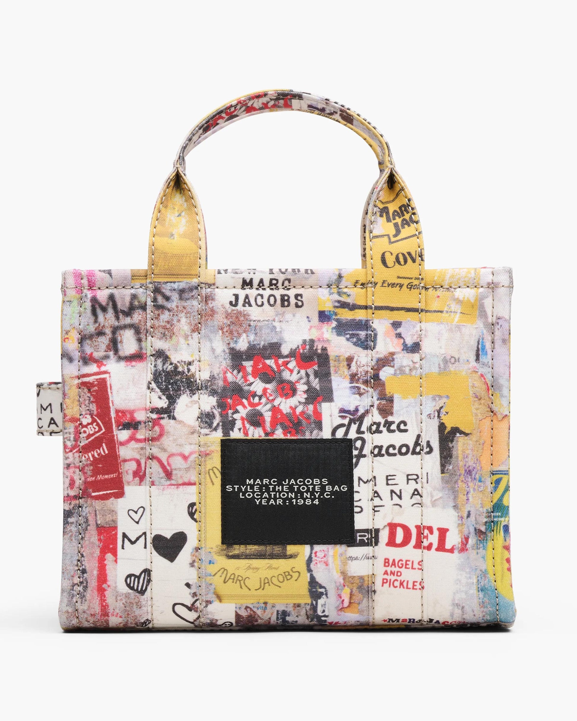 Bolsa Marc Jacobs The Pop Americana Canvas Small Tote Bag, Lona de Algodão estampada, cor Branco Multicolor, detalhe do material | Original Exports