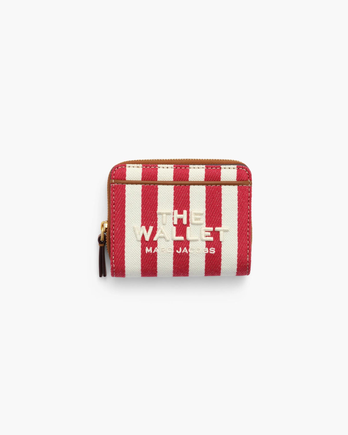 Carteira Marc Jacobs The Stripe Canvas Mini Compact Wallet, Lona Listrada, cor Vermelho Multicolor, vista frontal | Original Exports
