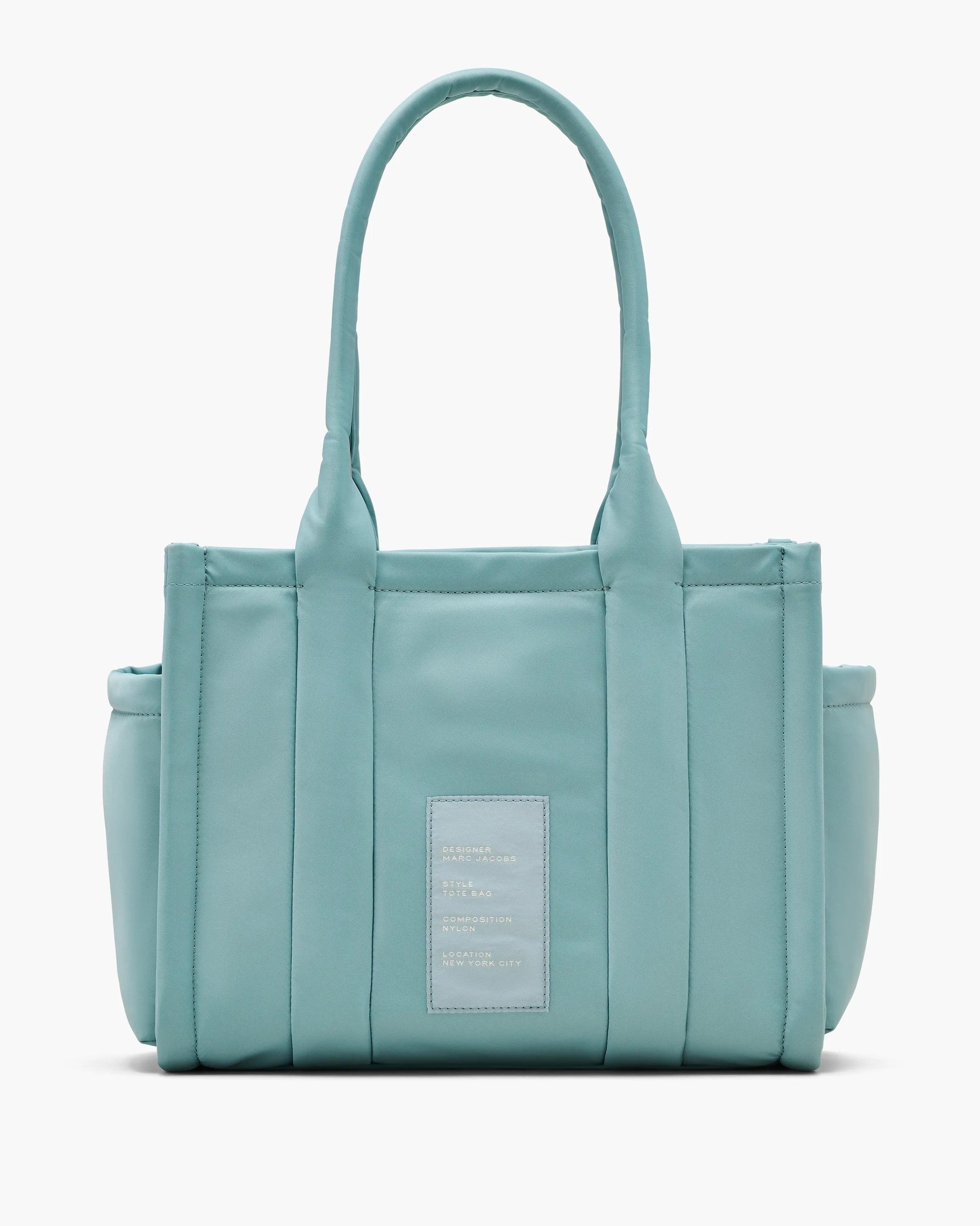 Bolsa Marc Jacobs The Puffy Nylon Medium Tote Bag, Nylon acolchoado, cor Azul Céu, detalhe do material | Original Exports