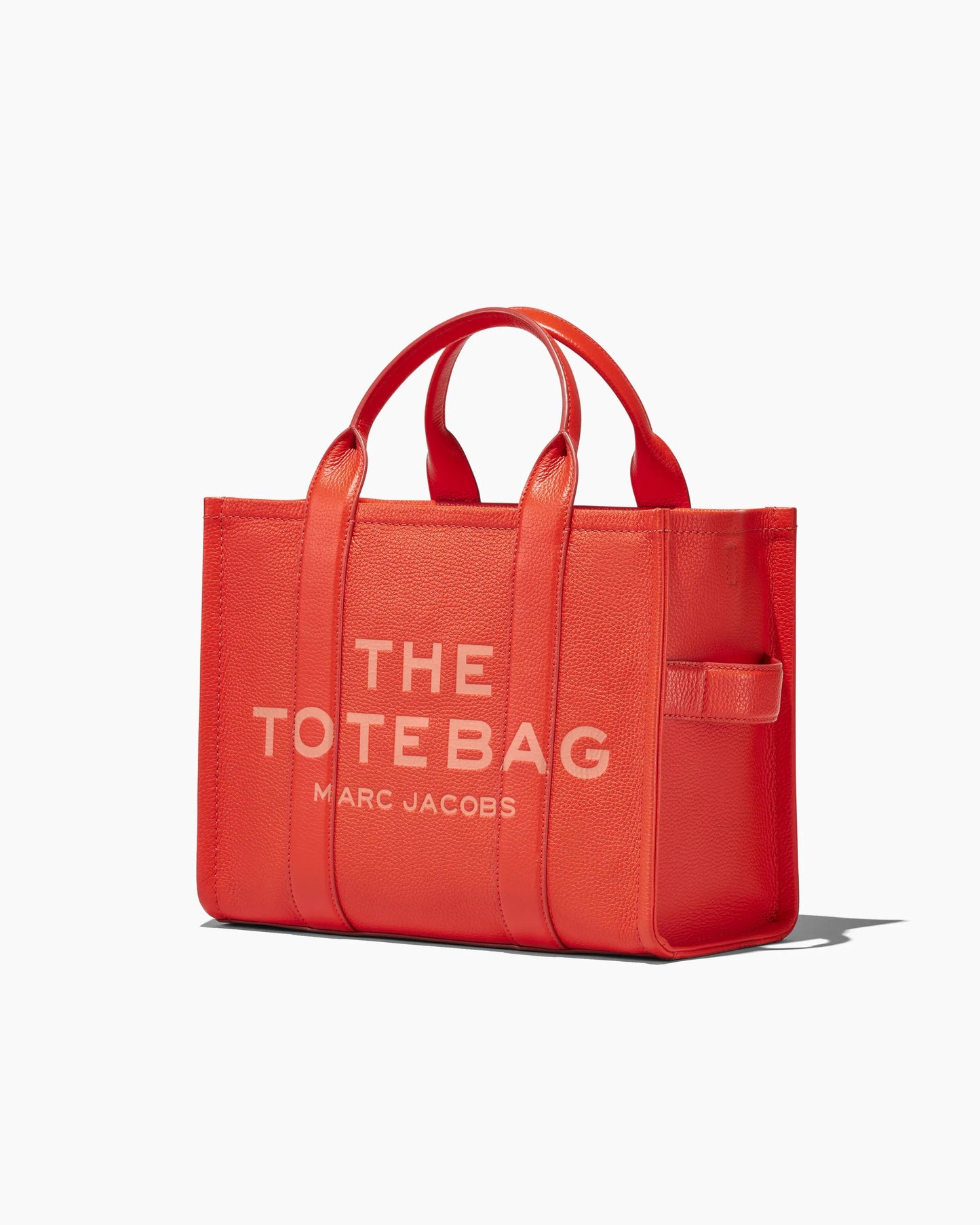 Bolsa Marc Jacobs The Leather Medium Tote Bag, Couro Legítimo, cor Laranja Elétrico, detalhe do material | Original Exports