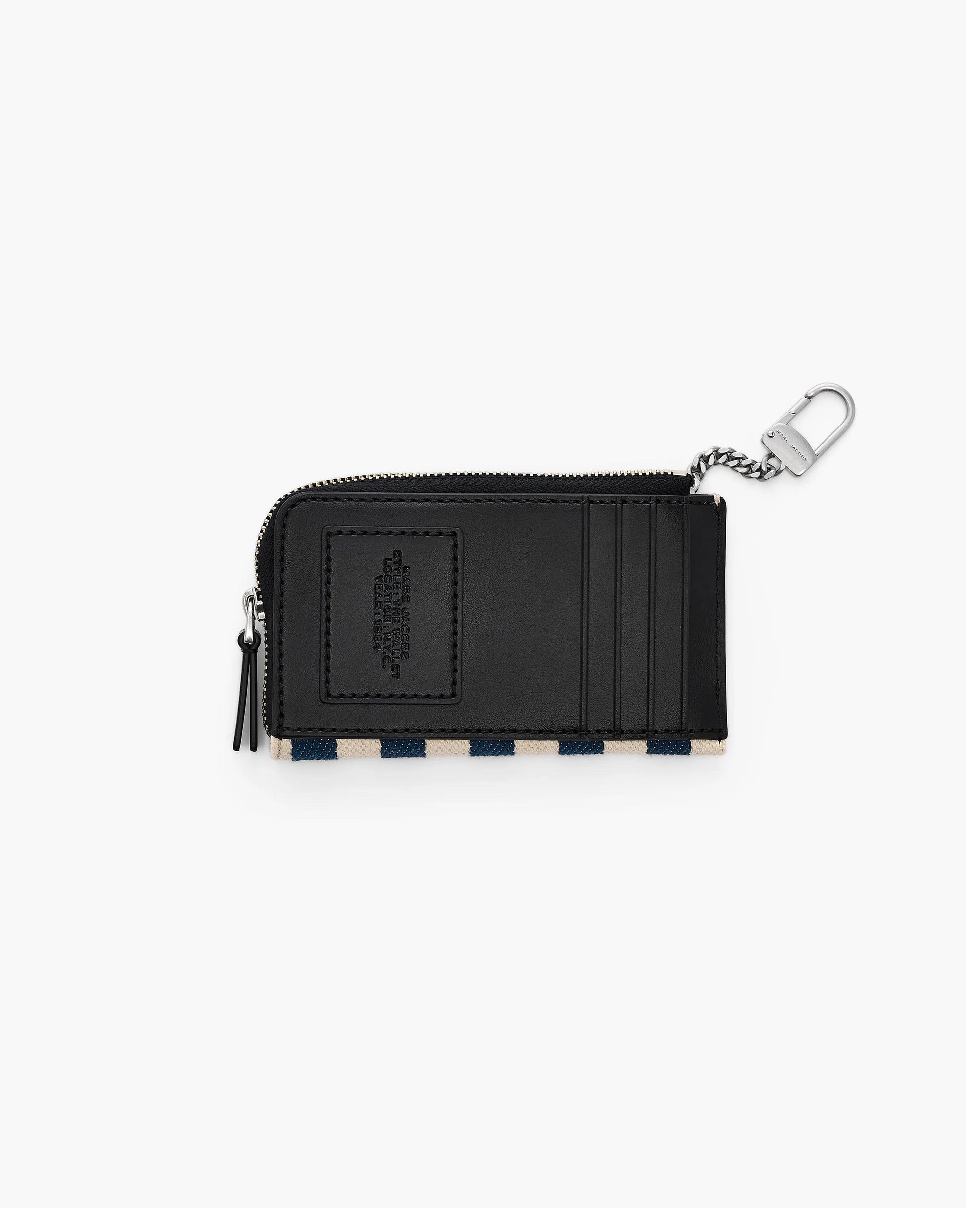 Carteira Marc Jacobs The Stripe Canvas Top Zip Multi Wallet, Lona Listrada, cor Azul Mar Multicolor, detalhe do material | Original Exports