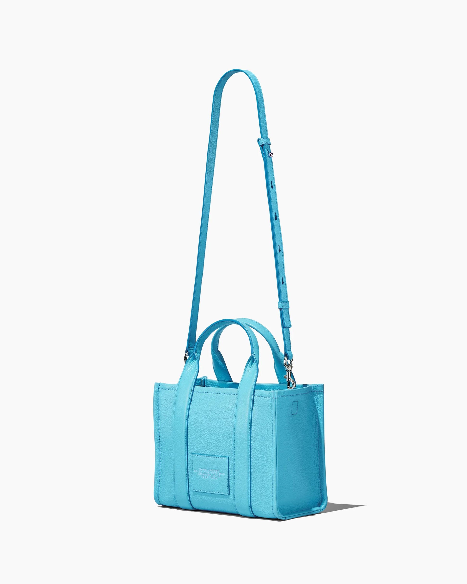 Bolsa Marc Jacobs The Leather Small Tote Bag, Couro Legítimo, cor Azul Piscina, vista lateral | Original Exports