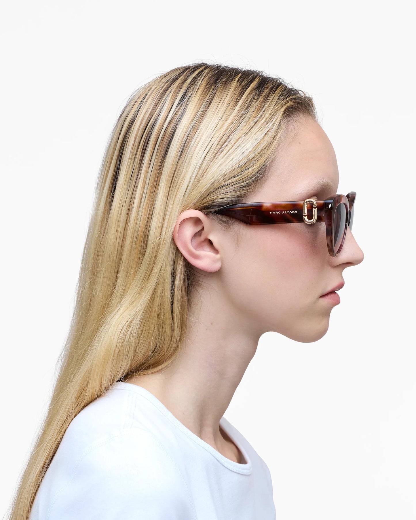 Óculos de Sol Marc Jacobs The J Marc Cat Eye Sunglasses, Acetato, cor Havana Multicolor, detalhe da armação | Original Exports