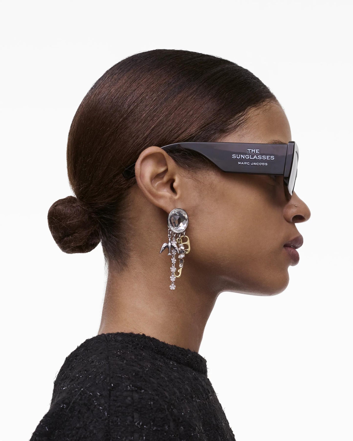 Óculos de Sol Marc Jacobs The Rectangle Sunglasses, Poliamida Injetada, cor Preto, detalhe da armação | Original Exports