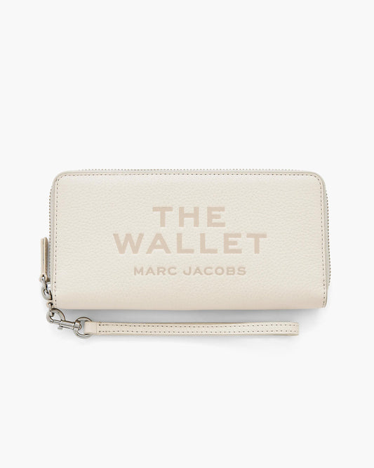 Carteira Marc Jacobs The Leather Continental Wallet, Couro Legítimo Full-Grain, cor Branco Algodão, vista frontal | Original Exports
