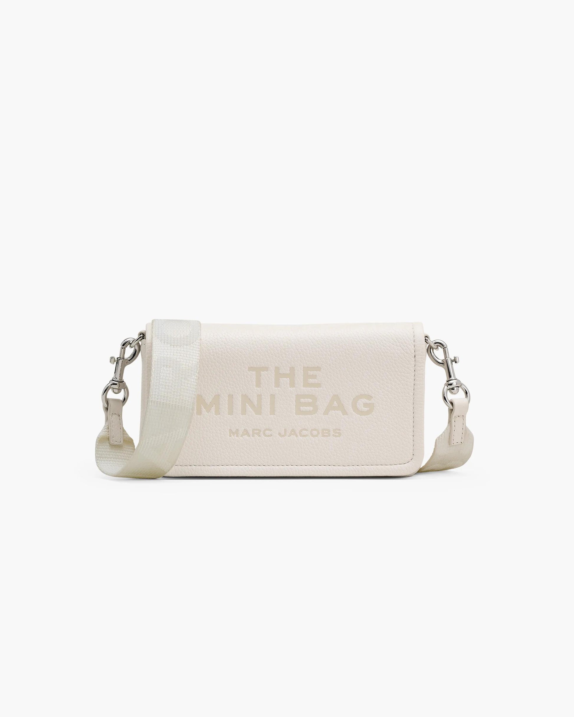 Bolsa Marc Jacobs The Leather Mini Bag, Couro Legítimo, cor Branco Algodão, vista frontal | Original Exports
