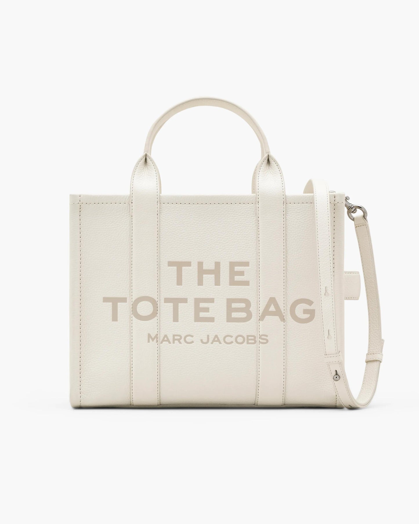 Bolsa Marc Jacobs The Leather Medium Tote Bag, Couro Legítimo, cor Branco Algodão/Prata, vista frontal | Original Exports