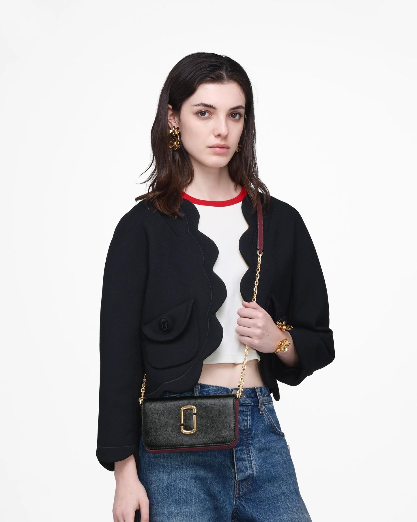 Bolsa Marc Jacobs The Snapshot Wallet On Chain, Couro Saffiano Legítimo, cor Preto Multicolor, vista lateral | Original Exports