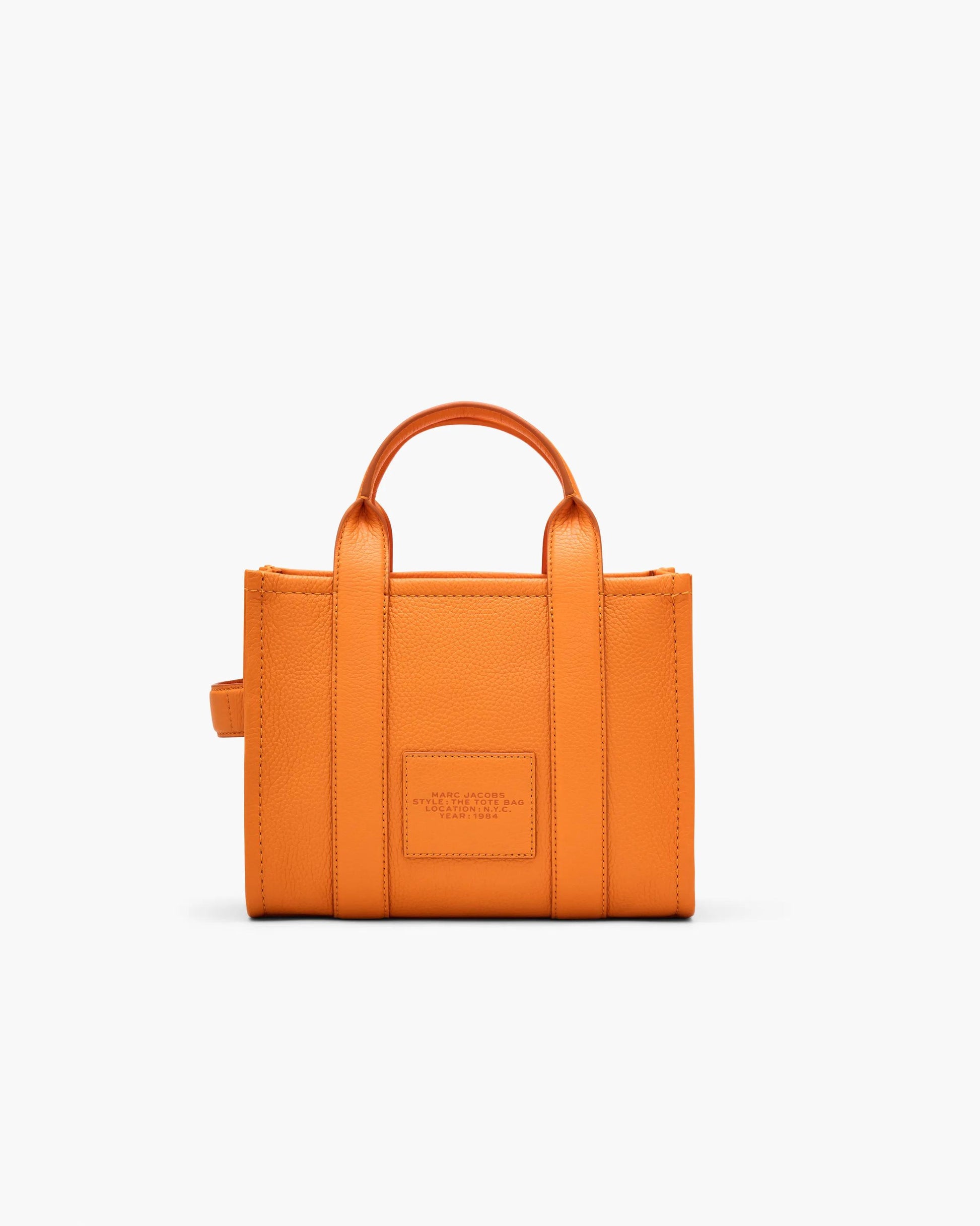 Bolsa Marc Jacobs The Leather Small Tote Bag, Couro Legítimo, cor Tangerina, detalhe do material | Original Exports