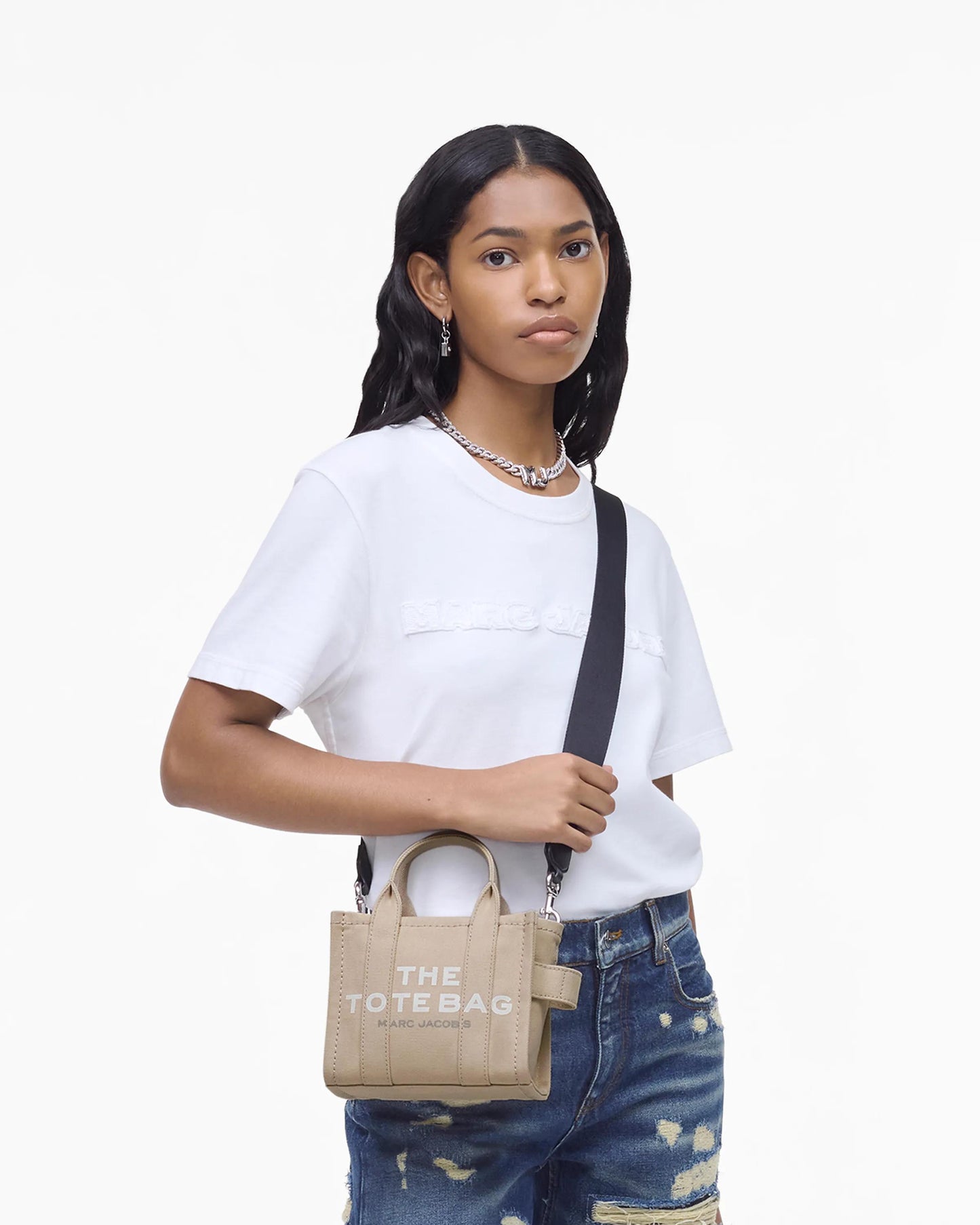 Bolsa Marc Jacobs The Canvas Crossbody Tote Bag, Lona de Algodão resistente, cor Beige, vista lateral | Original Exports