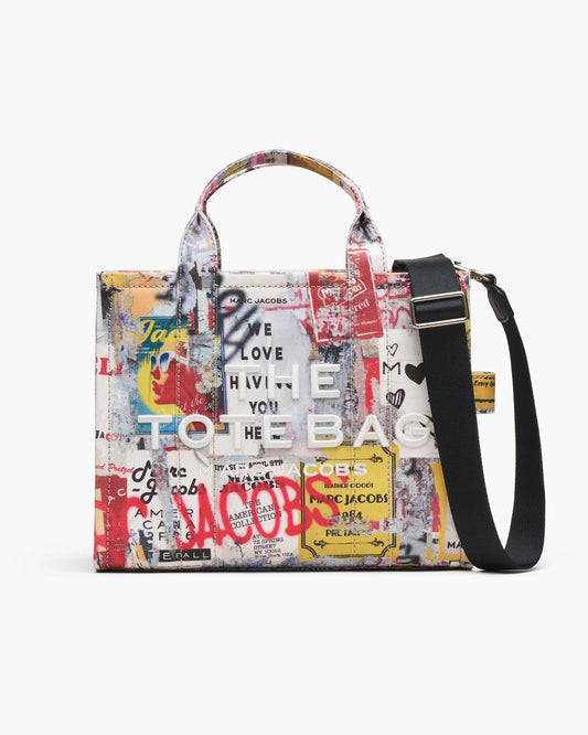 Bolsa Marc Jacobs The Pop Americana Canvas Medium Tote Bag, Lona de Algodão estampada, cor Branco Multicolor, vista frontal | Original Exports