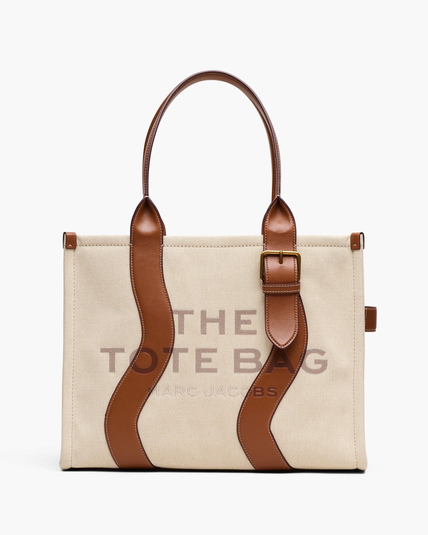 Bolsa Marc Jacobs The Wavy Canvas Large Tote Bag, Lona de Algodão com acabamento em couro, cor Beige/Óleo de Argan, vista frontal | Original Exports