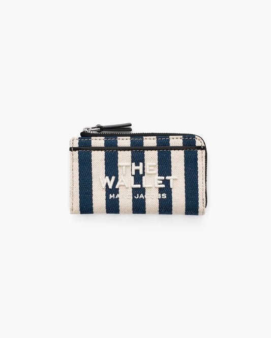 Carteira Marc Jacobs The Stripe Canvas Top Zip Multi Wallet, Lona Listrada, cor Azul Mar Multicolor, vista frontal | Original Exports