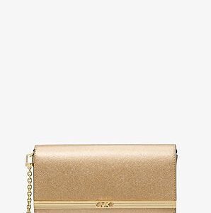 Michael Kors Mona Large Metallic Leather Clutch