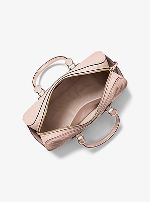 Michael Kors Jet Set Travel Medium Logo Embossed Leather Duffel Crossbody Bag - Image 3