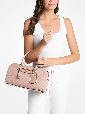 Michael Kors Jet Set Travel Medium Logo Embossed Leather Duffel Crossbody Bag - Image 4