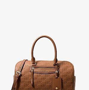 Michael Kors Jet Set Travel Medium Logo Embossed Leather Duffel Crossbody Bag