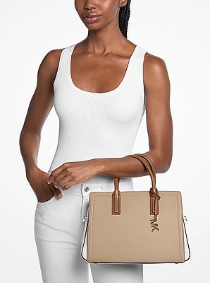 Michael Kors Laila Medium Color-Block Pebbled Leather Satchel - Image 4