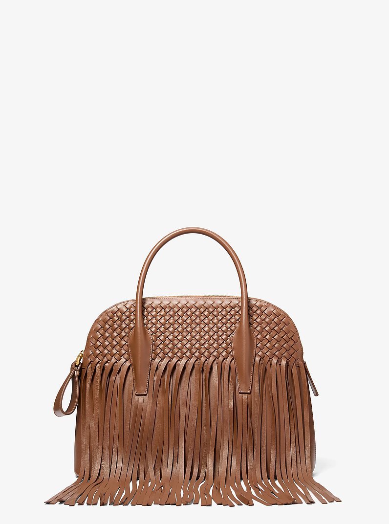 Michael Kors Kaitlin Large Fringed Woven Leather Dome Satchel | Limited Edition — Made in Italy - Image 2