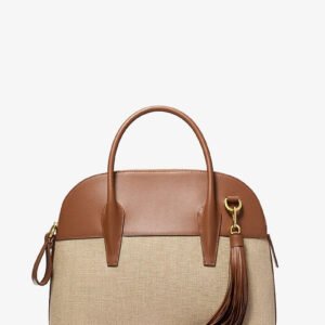 Michael Kors Kaitlin Large Linen and Leather Satchel | Limited Edition — Made in Italy