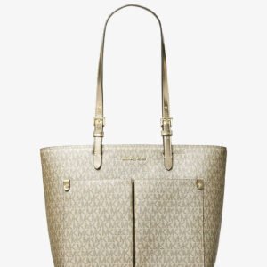 Michael Kors Jet Set Medium Metallic Signature Logo Pocket Tote Bag