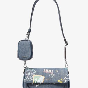 Michael Kors Jet Set Travel Small Embellished Denim Crossbody Bag With Pouch