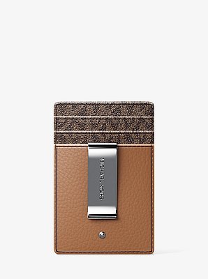 Michael Kors Hudson Pebbled Leather and Signature Logo Money Clip Card Case - Image 5