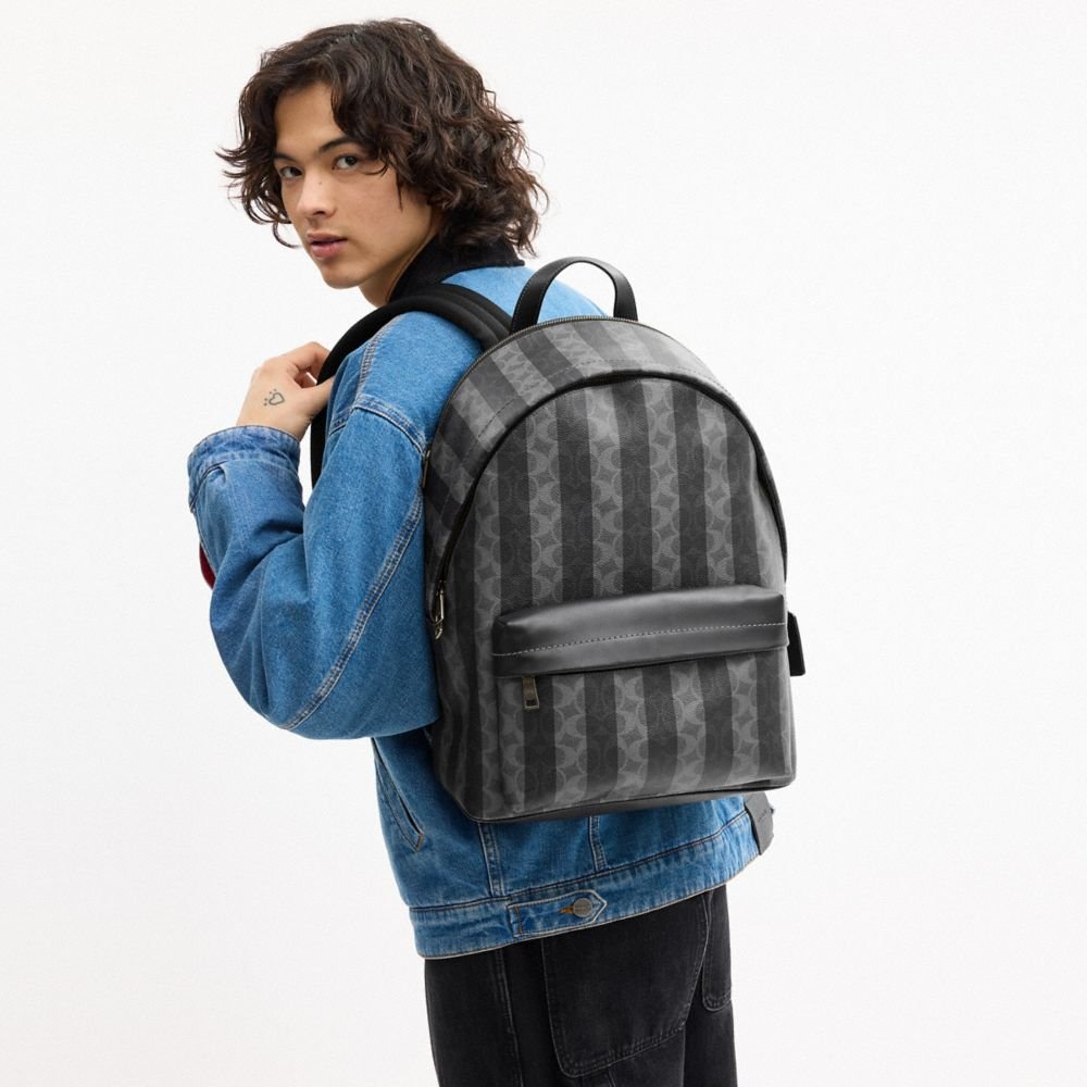 Coach Taylor Backpack In Signature Canvas With Stripes - Image 2
