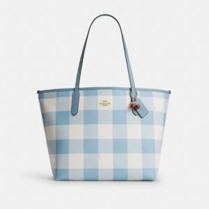 Coach City Tote Bag With Gingham Print And Charm
