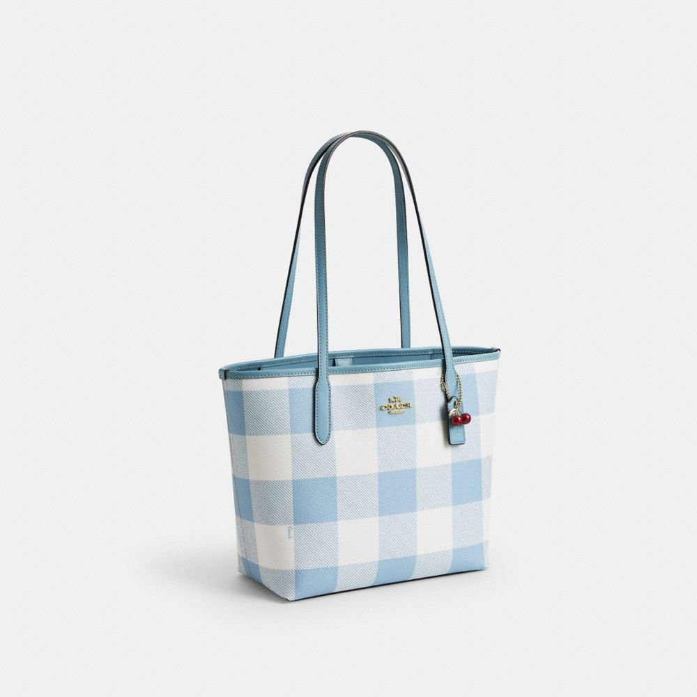 Coach Medium City Tote Bag With Gingham Print And Charm - Image 4