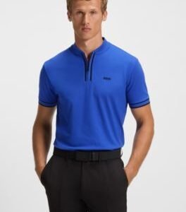 Hugo Boss Zip-neck polo shirt in stretch-cotton piqué