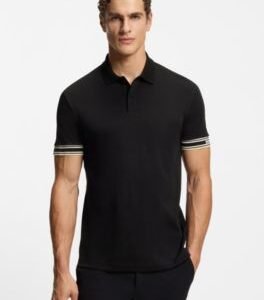 Hugo Boss Stripe-cuff polo shirt in interlock cotton