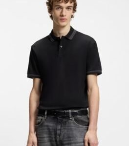 Hugo Boss Contrast-tipping slim-fit polo shirt in mercerised cotton