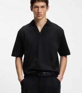 Hugo Boss Jacquard-stripe polo shirt with Johnny collar