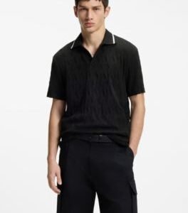 Hugo Boss Stripe-collar polo shirt in cotton jacquard