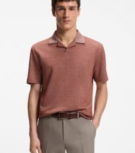 Hugo Boss Johnny-collar polo shirt in cotton, linen and silk