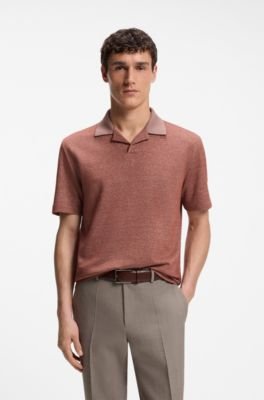 Hugo Boss Johnny-collar polo shirt in cotton, linen and silk
