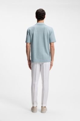 Hugo Boss Johnny-collar polo shirt in cotton, linen and silk - Image 9
